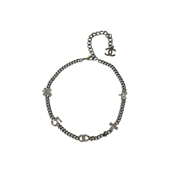 Chanel Crystal Strass Clover No.5 CC Mark Cross Star Necklace Silver - Picture 1 of 2